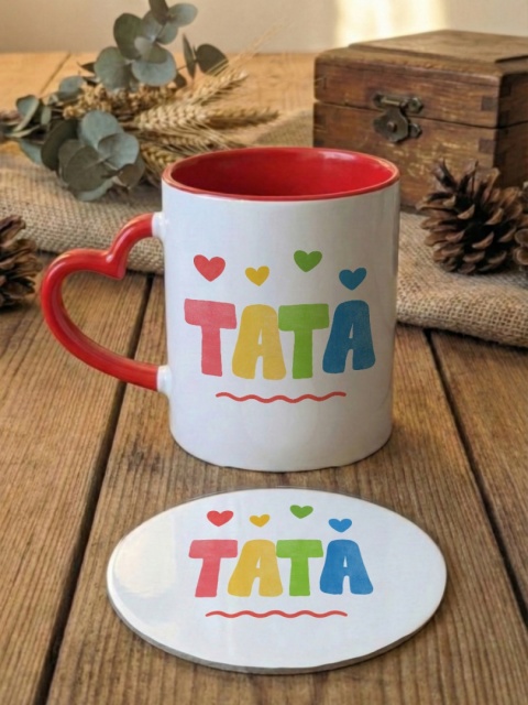 Zestaw prezentowy TATA z serduszkami - kubek i podkładka z dowolnym imieniem
