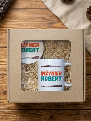 Zestaw prezentowy Inżynier z dowolnym imieniem - kubek i podkładka