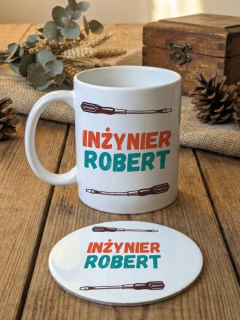 Zestaw prezentowy Inżynier z dowolnym imieniem - kubek i podkładka