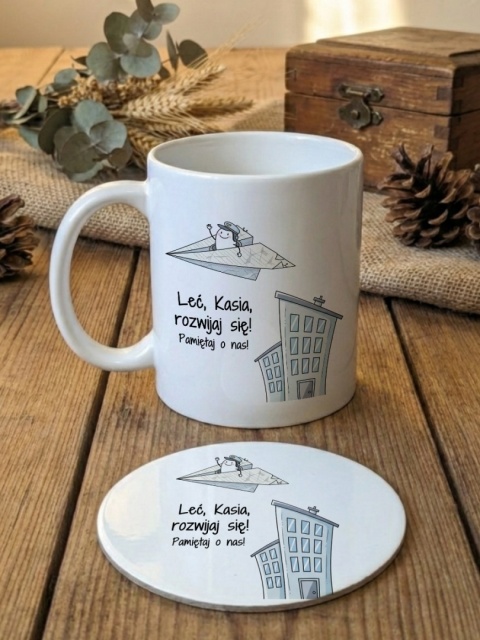 Zestaw prezentowy na pożegnanie z pracy - kubek i podkładka z dowolnym imieniem