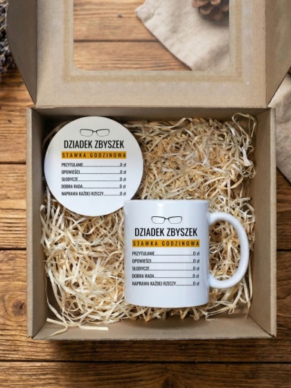 Zestaw prezentowy cennik dziadka - kubek i podkładka z dowolnym imieniem
