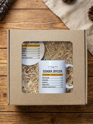 Zestaw prezentowy cennik dziadka - kubek i podkładka z dowolnym imieniem
