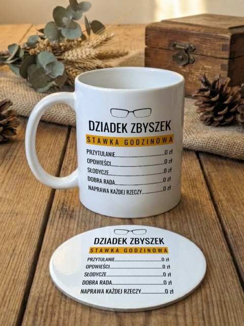 Zestaw prezentowy cennik dziadka - kubek i podkładka z dowolnym imieniem