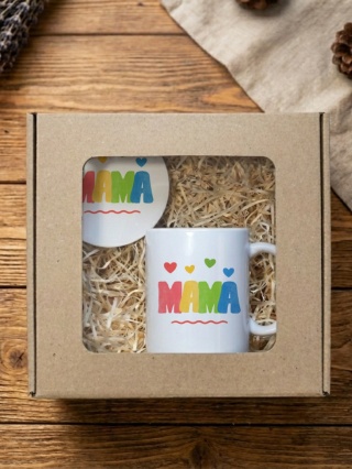 Zestaw prezentowy MAMA z serduszkami - kubek i podkładka z dowolnym imieniem