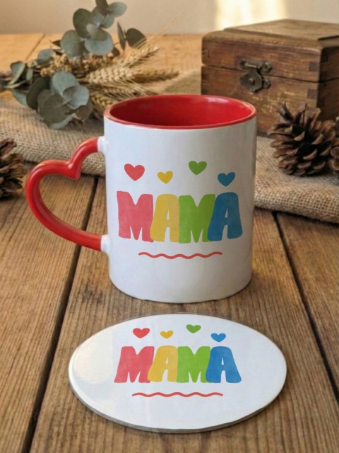 Zestaw prezentowy MAMA z serduszkami - kubek i podkładka z dowolnym imieniem