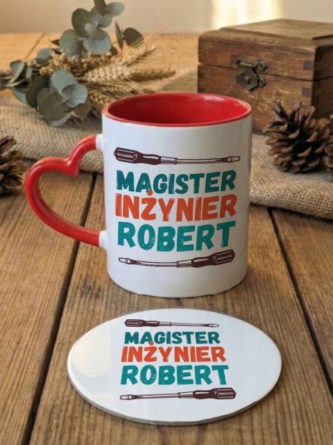 Zestaw prezentowy Magister Inżynier z dowolnym imieniem - kubek i podkładka