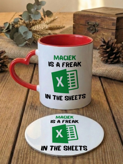 Zestaw prezentowy Excel Freak in the sheets - kubek i podkładka z dowolnym imieniem