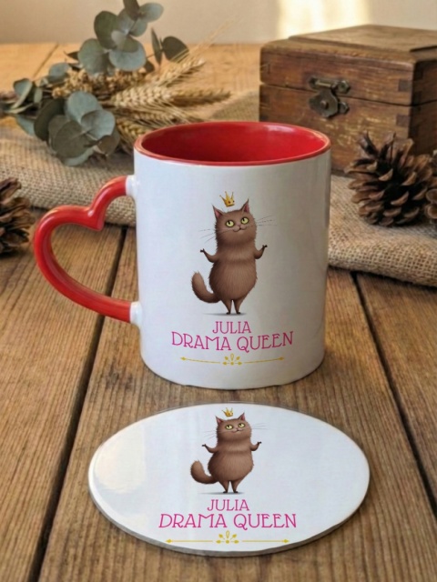 Zestaw prezentowy Drama Queen  - kubek i podkładka z dowolnym imieniem