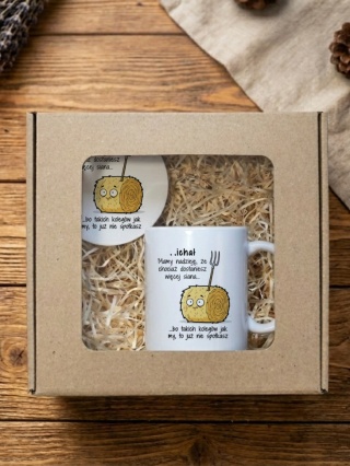 Zestaw prezentowy na odejście z pracy - kubek i podkładka z dowolnym imieniem