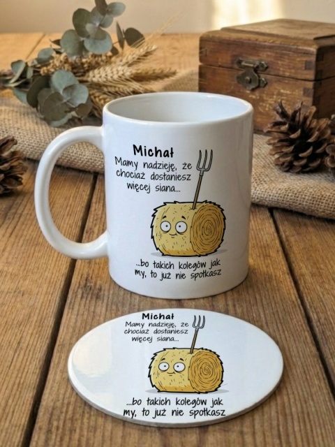 Zestaw prezentowy na odejście z pracy - kubek i podkładka z dowolnym imieniem