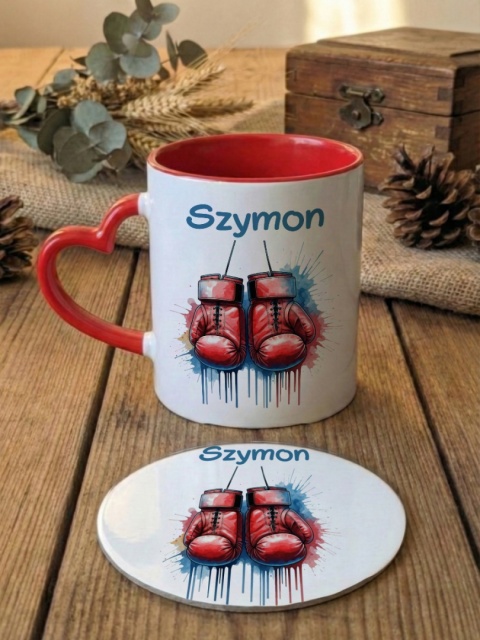 Zestaw prezentowy dla boksera - kubek i podkładka z dowolnym imieniem