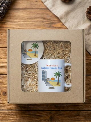 Zestaw prezentowy z okazji przejścia na emeryturę - kubek i podkładka